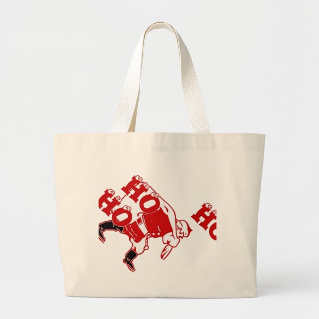 Red and White Santa Walking Ho Ho Ho Art Print Large Tote Bag (Front)