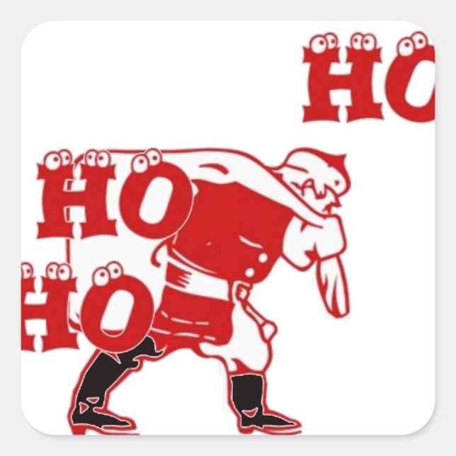 Red and White Santa Walking Ho Ho Ho Art Print Square Sticker (Front)