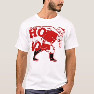 Red and White Santa Walking Ho Ho Ho Art Print T-Shirt