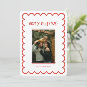 Red and White Scallop Frame Christmas Card