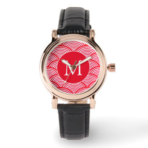 Red and White Scallop Pattern Monogram Watch