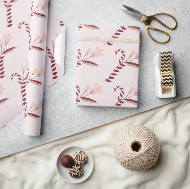 Red and White Scandinavian Floral  Wrapping Paper (Crafts)