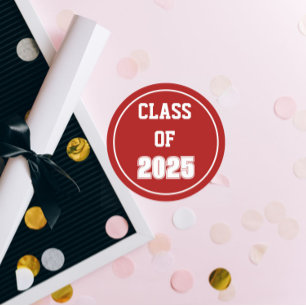 Red and White School Class Year Classic Round Sticker