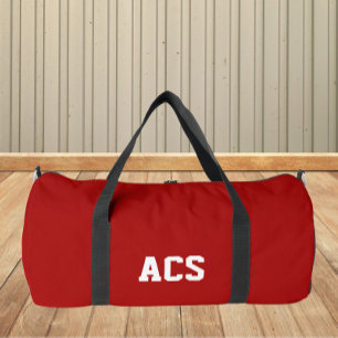 Red and White School Colours and Letters Duffle Bag