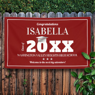 Red and White School Colours Graduation Banner