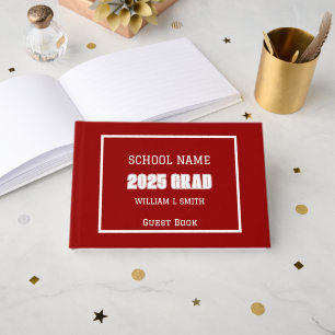Red and White School Colours Graduation Guest Book
