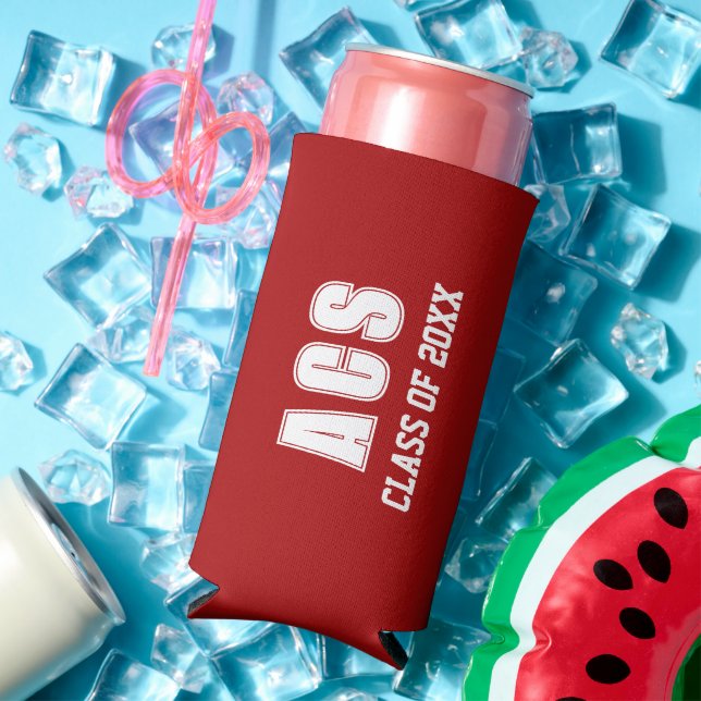 Red and White School Colours Seltzer Can Cooler (In Situ Summer)