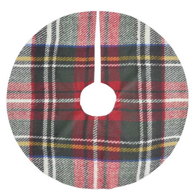 Red and white Scottish tartan plaid. Brushed Polyester Tree Skirt (Front)
