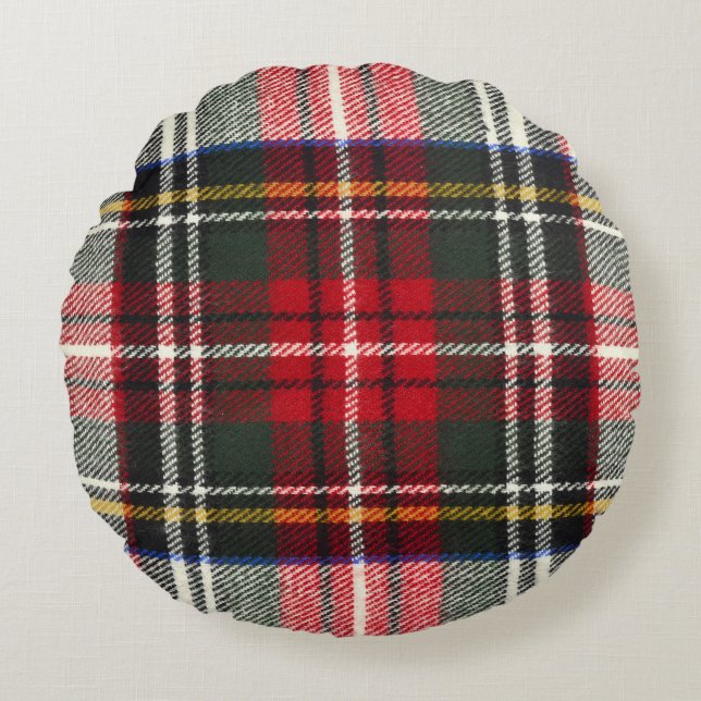 Red and white Scottish tartan plaid. Round Cushion (Front)