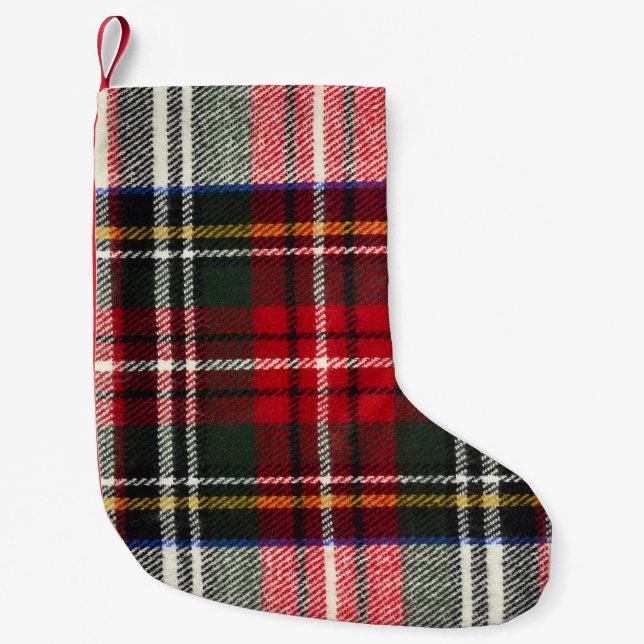 Red and white Scottish tartan plaid. Small Christmas Stocking (Front)