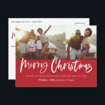 Red and white script merry Christmas multi photo H Holiday Postcard<br><div class="desc">Red and white script merry christmas multi photo modern design.</div>
