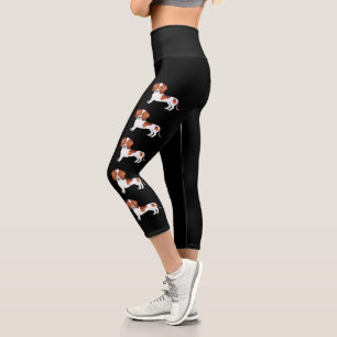 Red And White Short Hair Dachshund Cartoon Dogs Capri Leggings