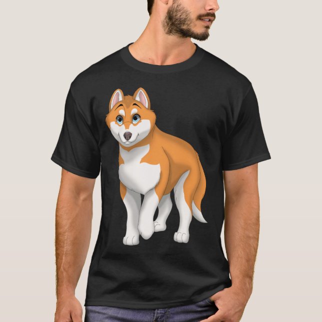 Red and White Siberian Husky Dog with Blue Eyes T-Shirt (Front)