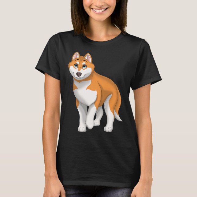 Red and White Siberian Husky Dog with Blue Eyes T-Shirt (Front)