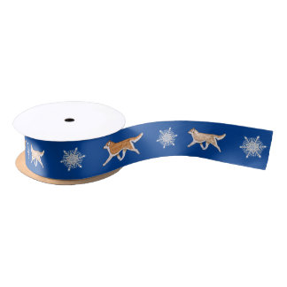 Red and White Siberian Husky Snowflake Ribbon Satin Ribbon