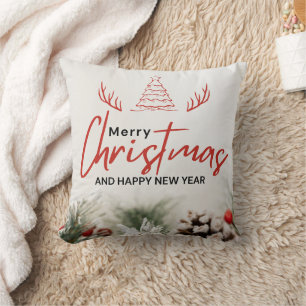 Red and White Simple Merry Christmas Cushion