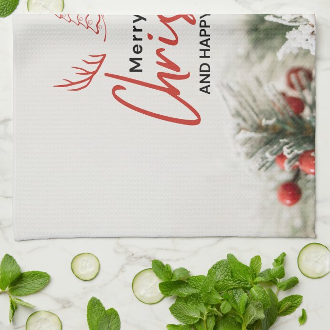 Red and White Simple Merry Christmas  Tea Towel (Folded)
