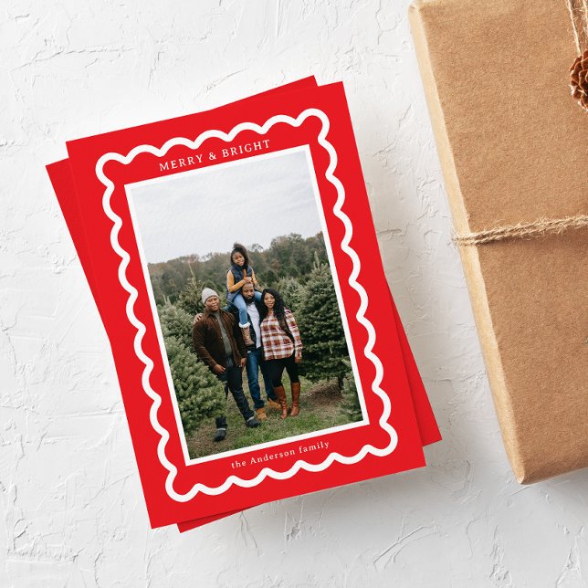 Red and White Simple Scallop Holiday Card (Creator Uploaded)