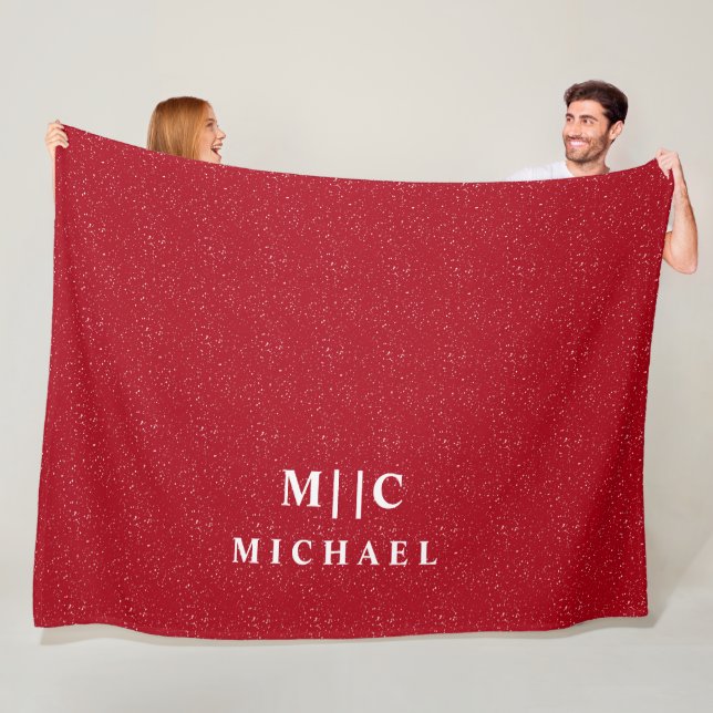 red and white simple sprinkle modern monogram fleece blanket (In Situ)