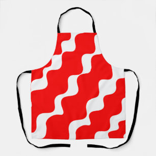 Red and white slanting waves pattern apron