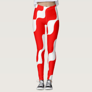 Red and white slanting waves pattern  leggings