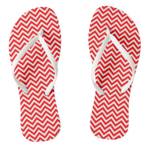 Red and White Small Size Chevron Stripes Thongs