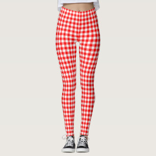 Red and White Small Size Gingham Checks Leggings