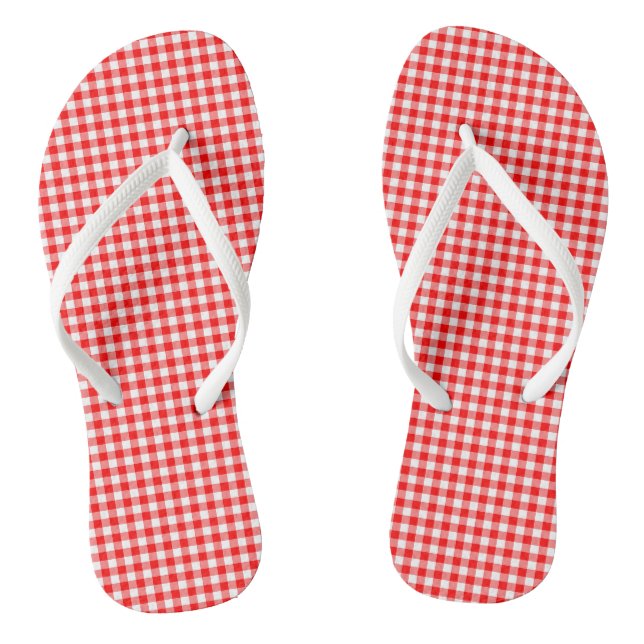 Red and White Small Size Gingham Checks Thongs (Footbed)