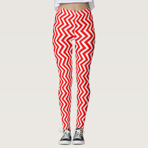 Red and White Small Size Vertical Chevron Leggings