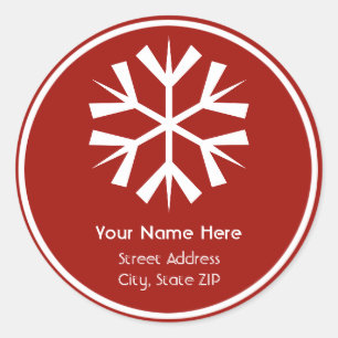 Red and White Snowflake Address Label Sticker