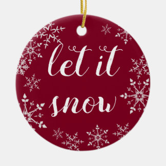 Red and White Snowflake Background Christmas Ceramic Ornament