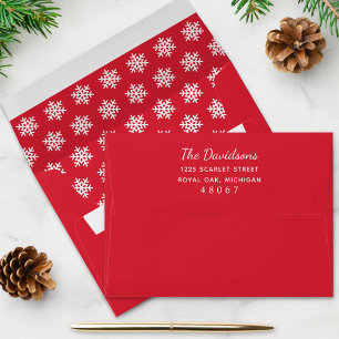 Red and White Snowflake Christmas Address Envelope