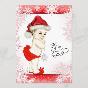 Red and White Snowflake Christmas Baby Shower Invitation
