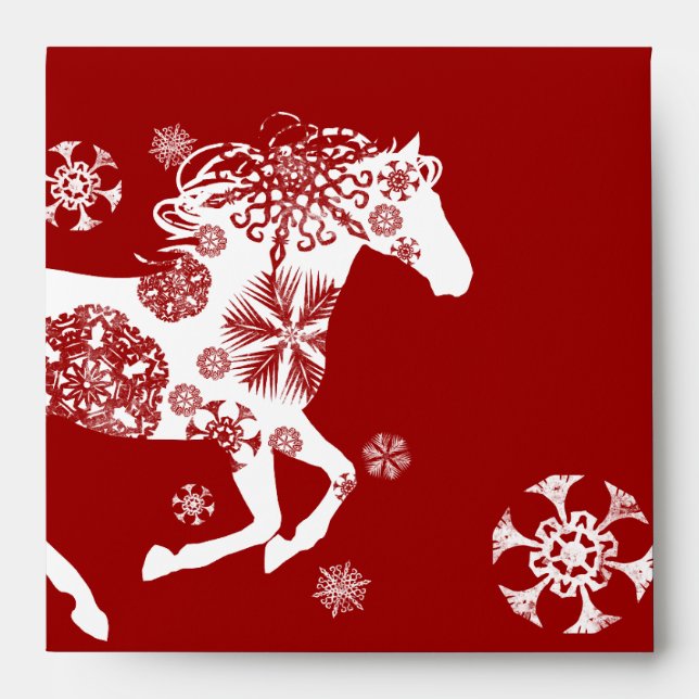 Red and White Snowflake Christmas Horse Envelopes (Front)