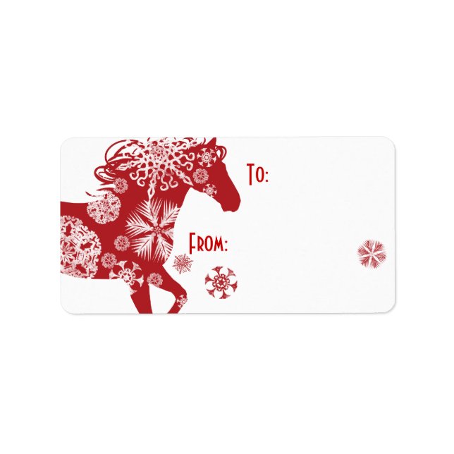 Red and White Snowflake Christmas Horse Label (Front)