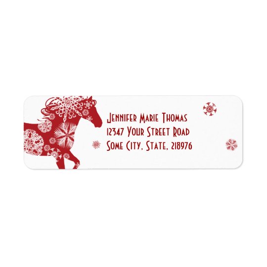Red and White Snowflake Christmas Horse Return Address Label