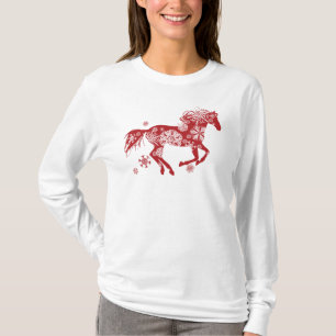 Red and White Snowflake Christmas Horse T-Shirt