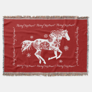 Red and White Snowflake Christmas Horse Throw Blanket