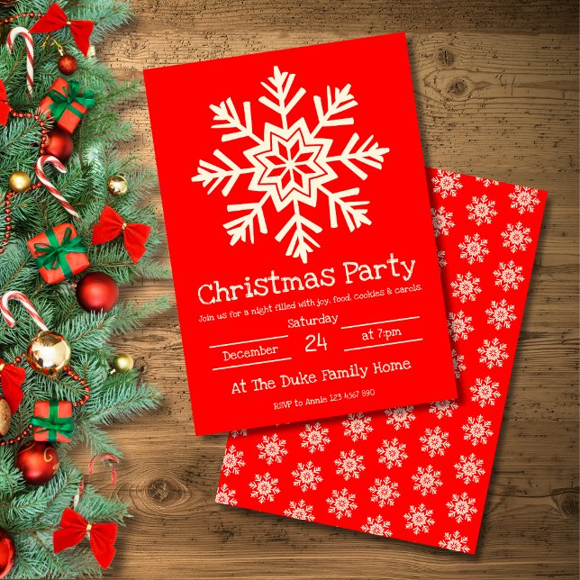 Red and White Snowflake Christmas Party  Invitation (Creator Uploaded)