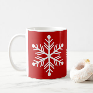 Red and White Snowflake Christmas Pattern Coffee Mug