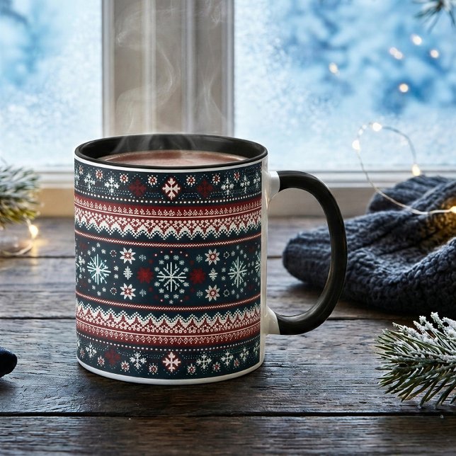 Red And White Snowflake Christmas Sweater Pattern Mug (Creator Uploaded)