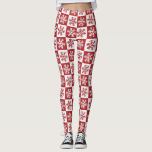 Red and White Snowflake Girl's Leggings
