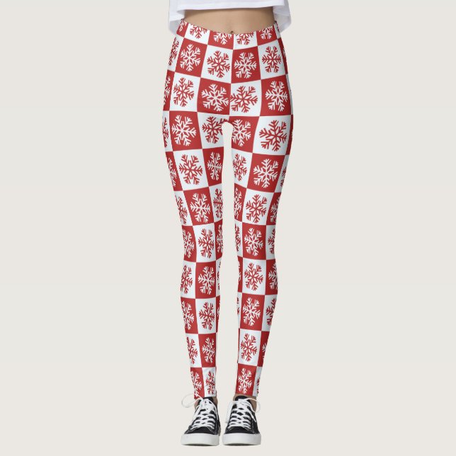 Red and White Snowflake Girl's Leggings (Front)