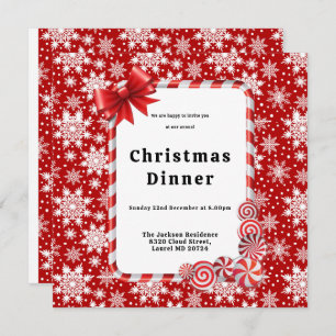 Red and white snowflake pattern Christmas Dinner Invitation