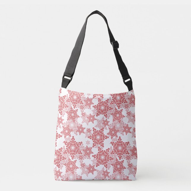 Red and White Snowflake Seamless Pattern Crossbody Bag (Front)