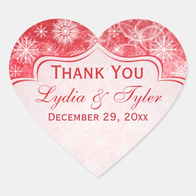 Red and White Snowflake Wedding Favour Sticker (Front)