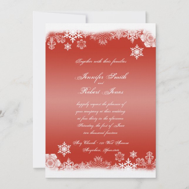 Red and White Snowflake Wedding Invitation (Front)
