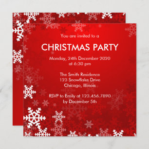 Red and White Snowflakes Christmas/Holiday Party Invitation