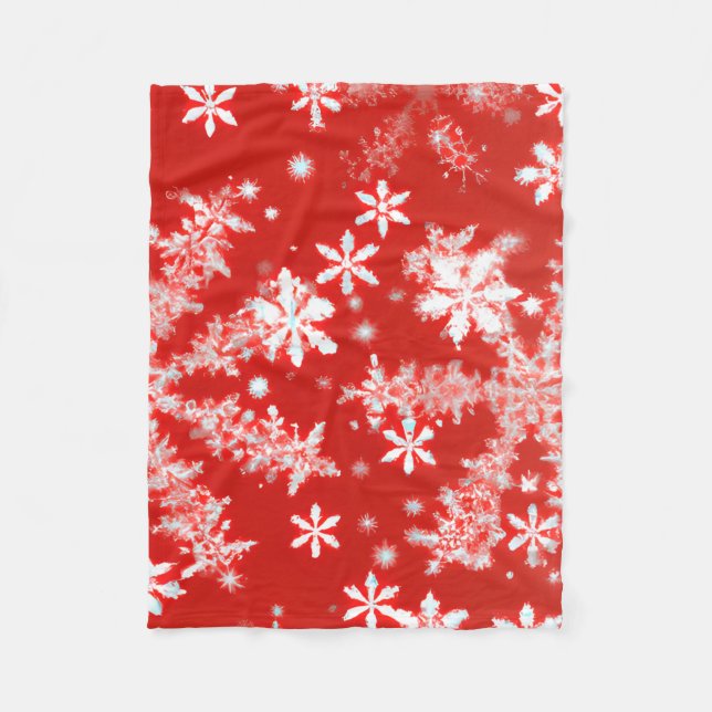 Red and White Snowflakes Fleece Blanket (Front)
