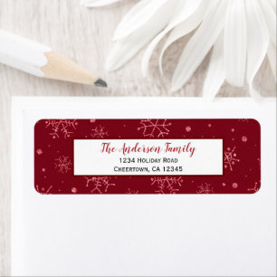Red and White Snowflakes   Holiday Return Address Label